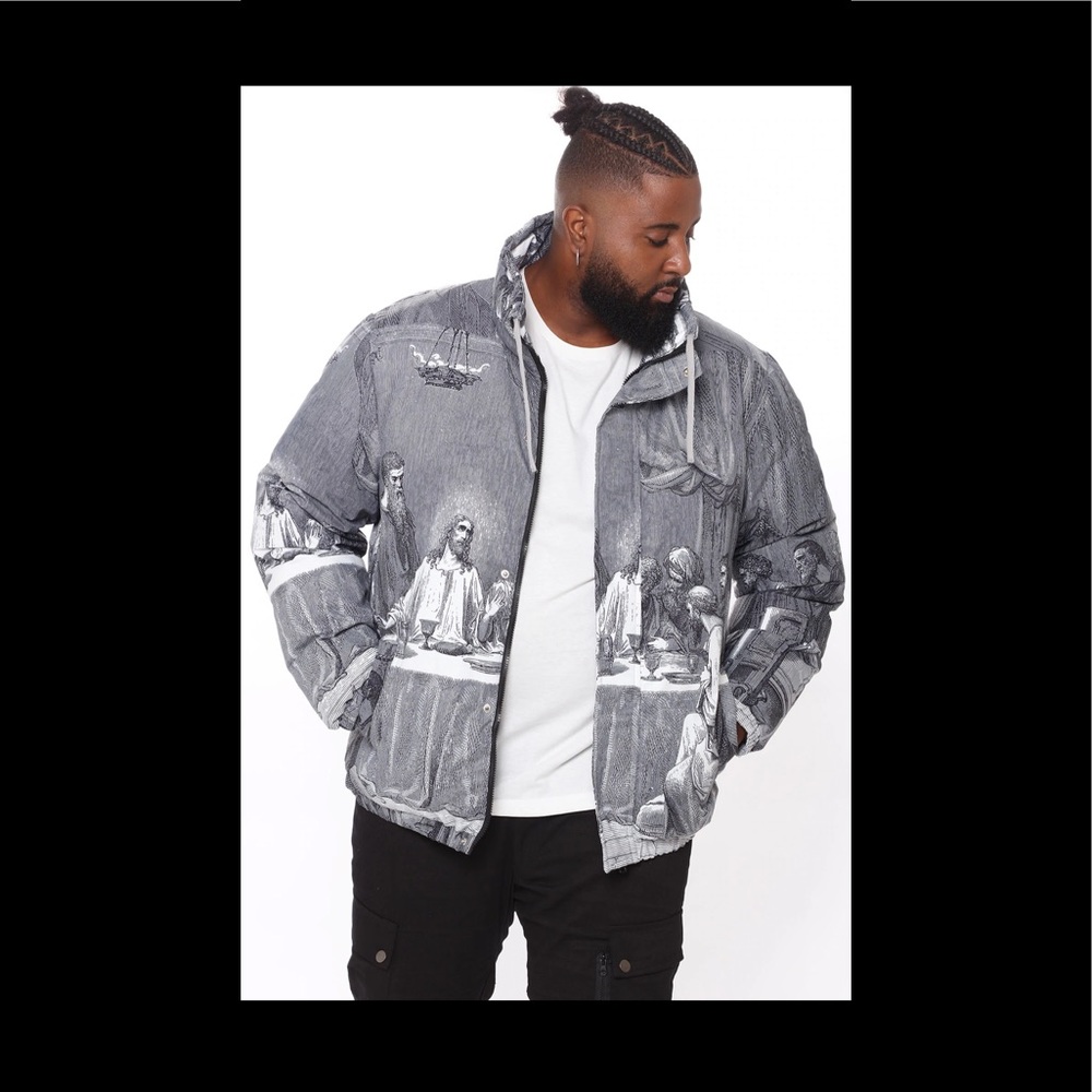 Last Supper Puffer Jacket Men’s - XXL Grey/ Combo Fashion Nova